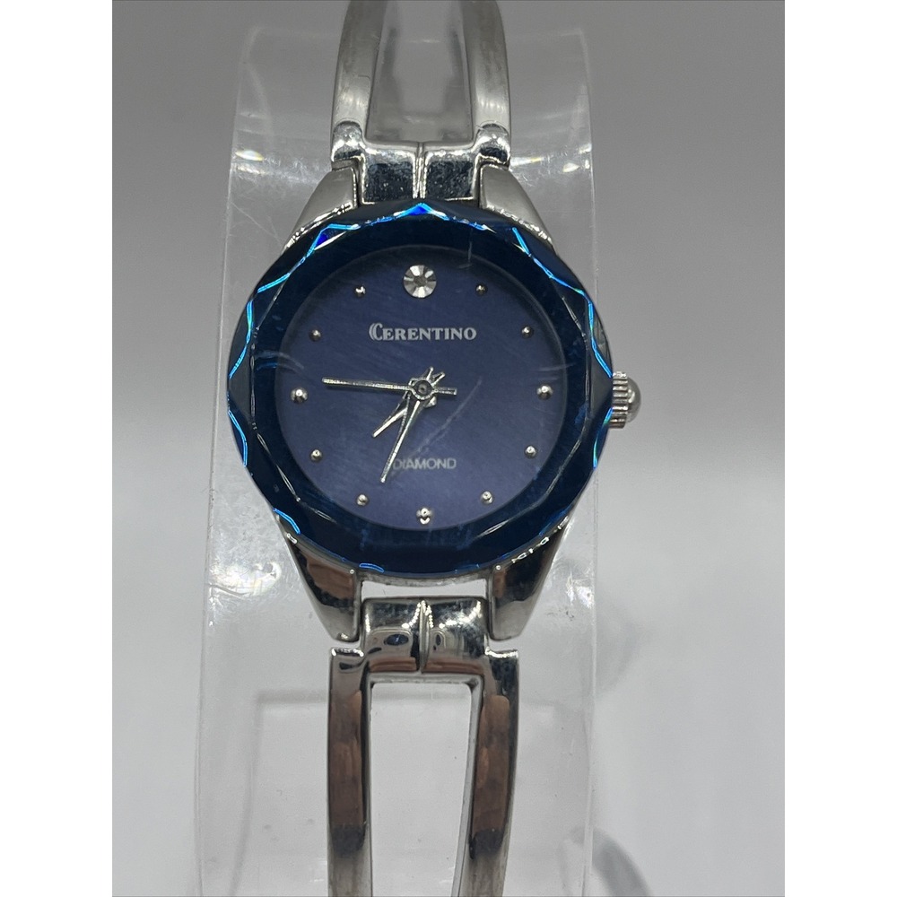 Cerentino Woman's Diamond Quartz Blue & Silver Watch- New Battery!